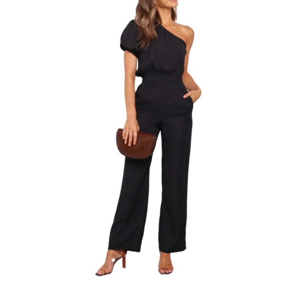 MVN The Label Women’s Black Wide Leg One-Shoulder Lancey Jumpsuit Size S / 4